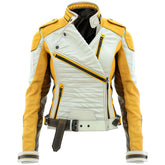 Edle Punk-Rider Moto-Schaffelllederjacke im Brando-Stil für Damen
